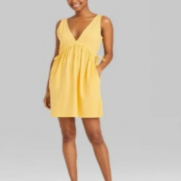 Women's Sleeveless Tie Waist Knit Botanical Dyed Babydoll Dress - Wild Fable - Picture 2 of 5